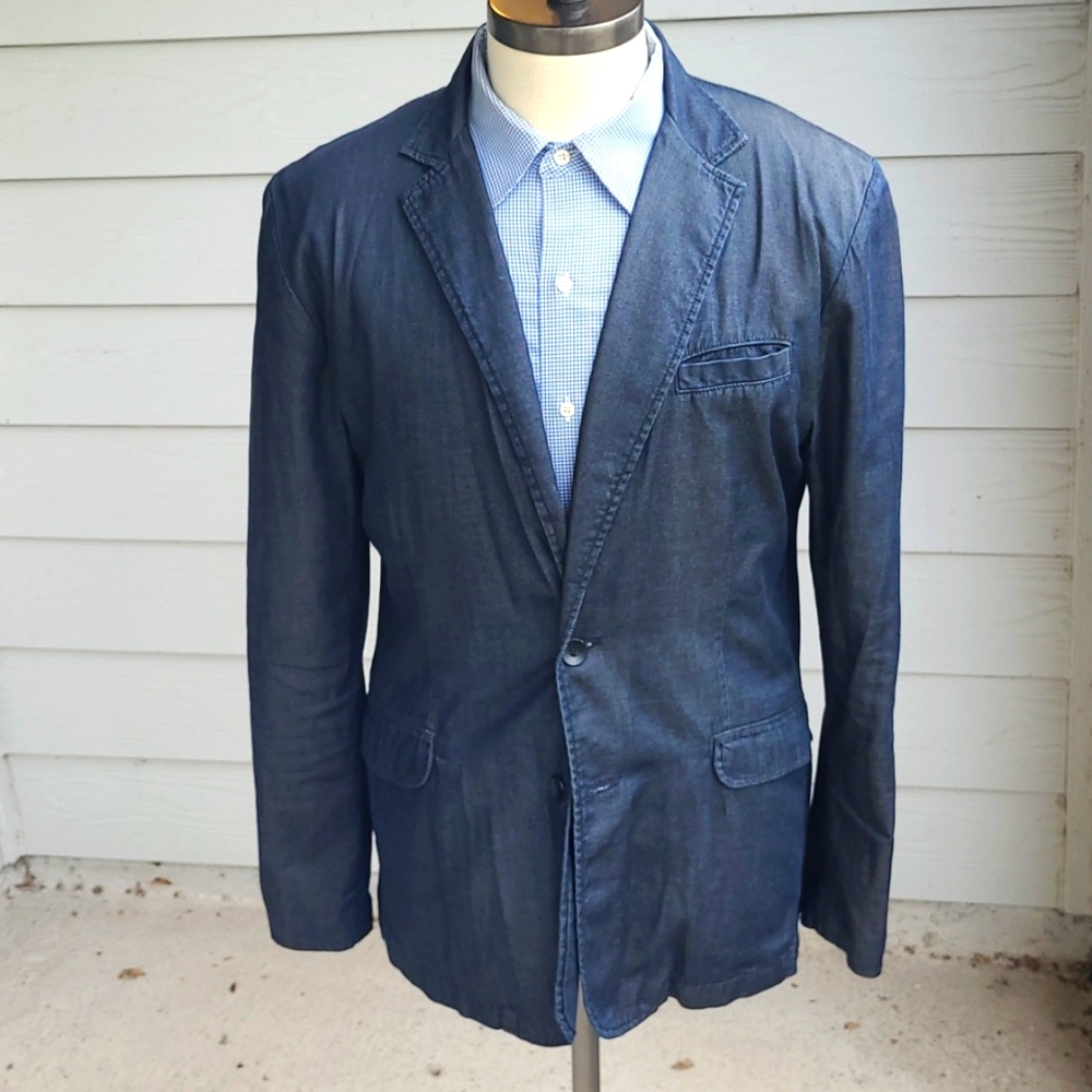 HUDSON Denim USA Dark Navy Grey Solid Weave Cotton Sz Large Mens Jacket